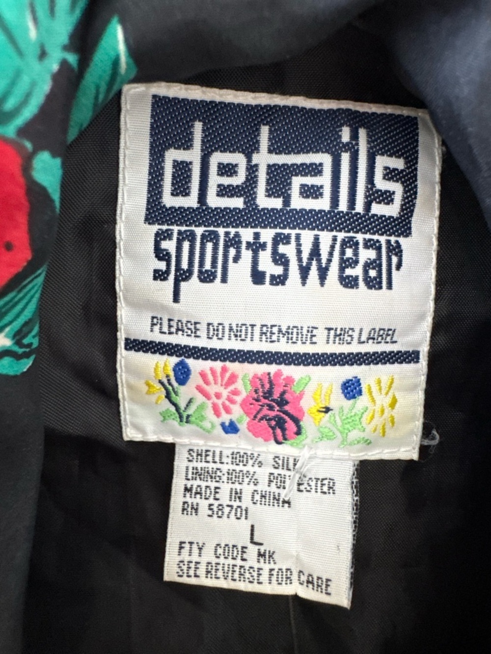 Vintage 90s Activewear Floral Silk Bomber Jacket Roses High Funnel Neck - Picture 2 of 6